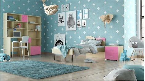 Set de Dormitor pentru Copii Arcă Roz Stejar 5buc cu Pat pentru Saltea 110x190buc