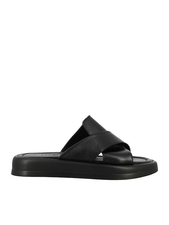 56. Leather Women's Flat Sandals in Black Color