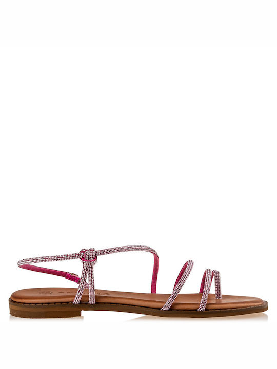 Envie Shoes Leather Women's Flat Sandals in Pink Color