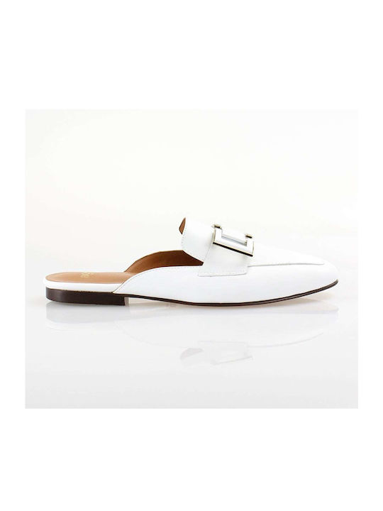 Boss Shoes B27 Flat Δερμάτινα Mules σε Λευκό Χρώμα