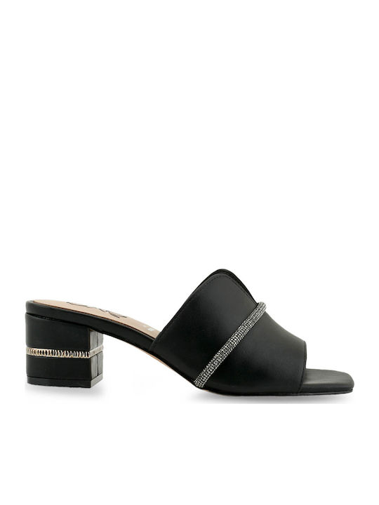 Mules with Chunky Low Heel in Black Color