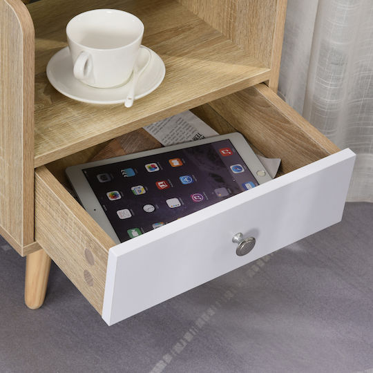 Bedside Table Wooden Oak White 37x30x48cm