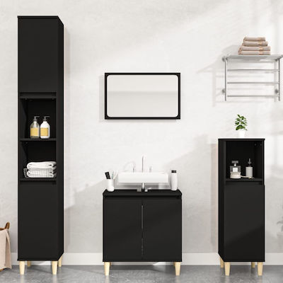 vidaXL Cabinet de baie fără chiuvetă & 2 Ντουλάπια M58xL33xH60cm Negru