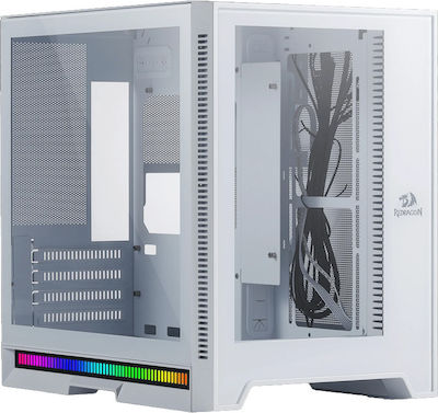 Redragon MC211 Gaming Mini Tower Computer Case with Window Panel and RGB Lighting White