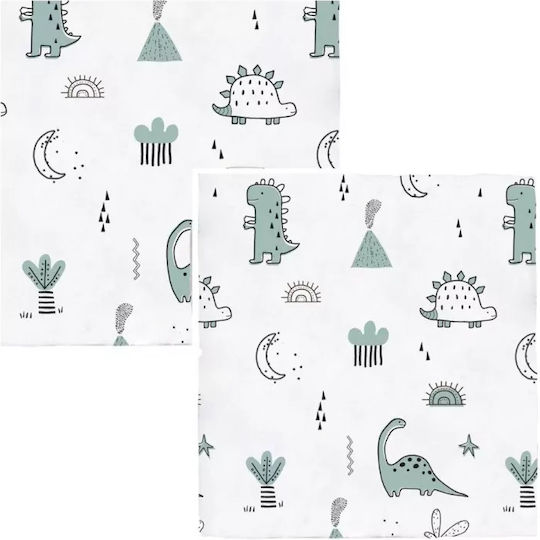 Bimbidreams Dinos Swaddle Blanket Muslin White 60x60cm 2 Pieces