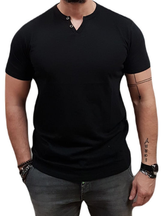 Rebase Men's Short Sleeve Blouse with Buttons Black