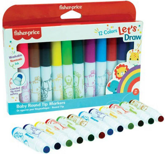 Fisher Price Μαρκαδόροι Ζωγραφικής 7mm Χονδροί Σετ 12 χρώματα