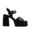 Commanchero Original Platform Leather Women's Sandals with Ankle Strap Black with Chunky High Heel