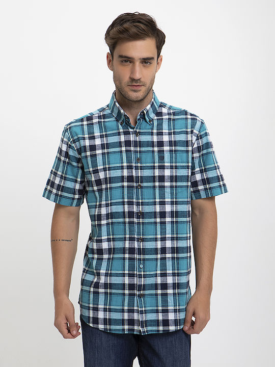 Checkered Button Down Slim Fit Shirt Basefield Sky Check