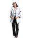 Jachetă fără mâneci pentru femei cu glugă încorporată, de culoare albă (cod MAZ93)