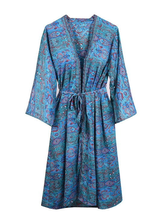 Damen Kimono Boho Midi blau Blau