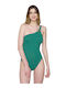 Luna One-Piece Swimsuit with One Shoulder & Open Back Green