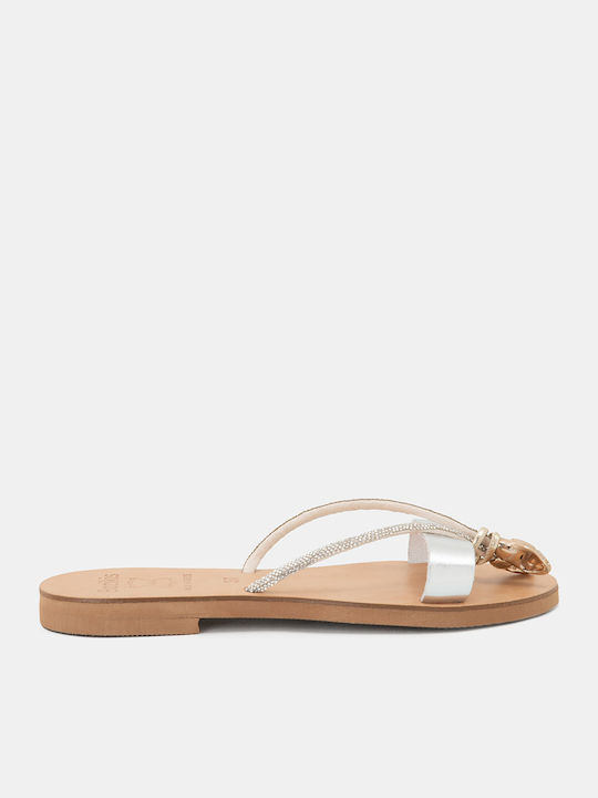 Bozikis Sandale Casual Damă Din Piele Argintiu