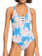 Love The Wave One Piece Swimsuit with Removable Padding Floral Light Blue