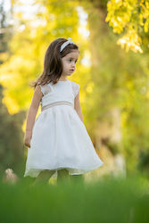 Stova Bambini Λευκό Βαπτιστικό Σετ Ρούχων με Αξεσουάρ Μαλλιών & Φόρεμα 2τμχ