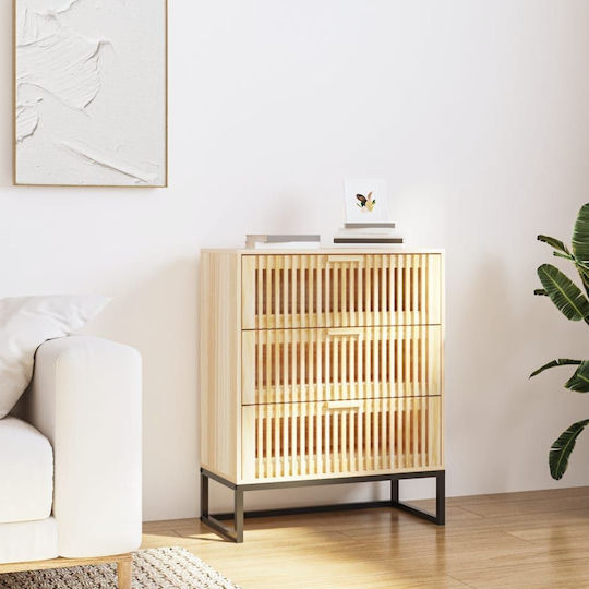 Wooden & Metallic Chest of Drawers with 3 Drawers 60x30x75cm