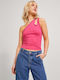 Women's Summer Blouse Cotton with One Shoulder Fuchsia