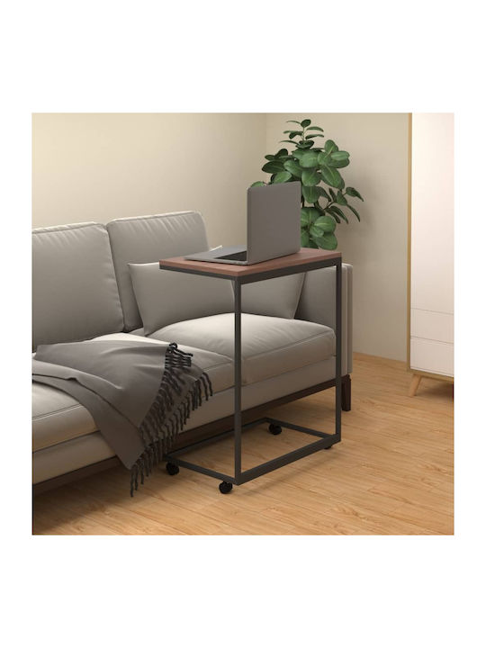 Rectangular Side Table Wooden with Wheels Beige...