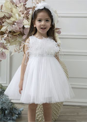 Mi Chiamo White Tulle Baptism Outfit with Hair Accessories & Dress 2pcs