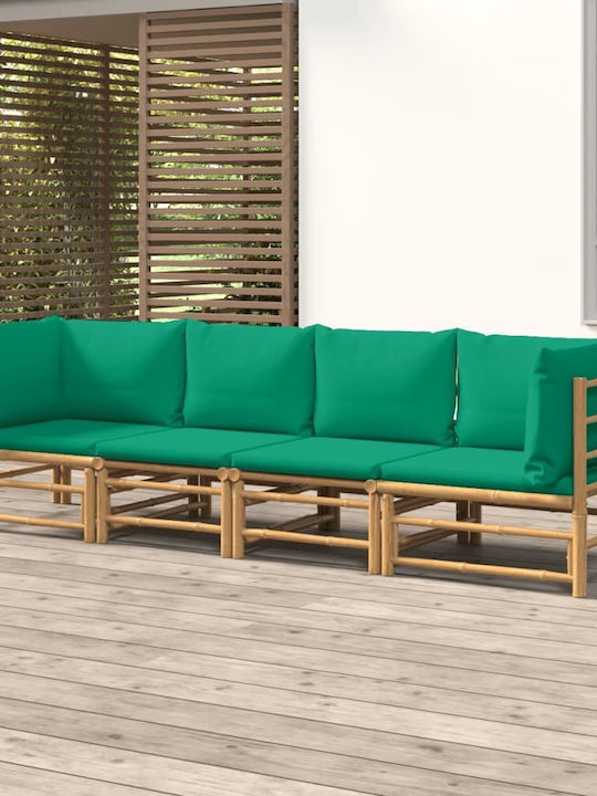 Four-Seater Sofa Outdoor Bamboo with Pillows 248x69x65cm