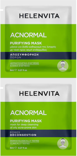 Helenvita Acnormal Μάσκα Ομορφιάς Προσώπου για Καθαρισμό Με Άργιλο 2 τμχ x 8ml