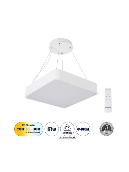 GloboStar Square Pendant LED Panel 67W with Warm to Cool White Light 40x40cm