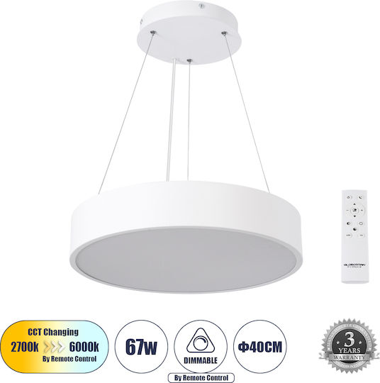 GloboStar Burton Deckenleuchte 40cm Weiß mit Integrierter LED und Fernbedienung