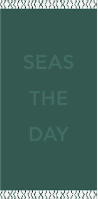 Melinen Seas The Day Beach Towel Cotton Green with Fringes 160x86cm.