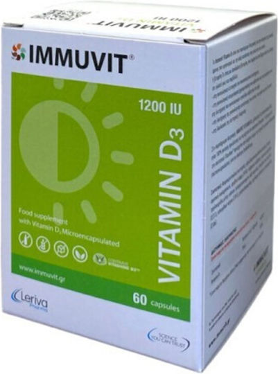 Leriva Pharma Immuvit Vitamin D3 Βιταμίνη για Ενίσχυση του Ανοσοποιητικού & την Υγεία των Οστών 1200iu 60 κάψουλες