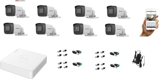 Hikvision Sistem de Supraveghere DS-7108GHI-K1(S) + DS-2CE16D0T-ITPF(C) 8 Camere Camere Supraveghere video 1080p cu Recorder