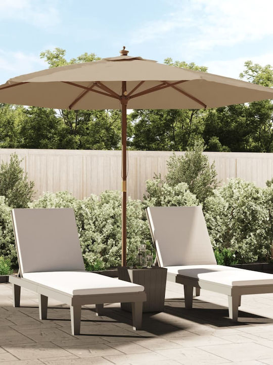 Circular Wooden Beige Garden Parasol Φ2.99xΥ2.4m