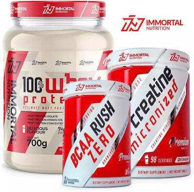 Immortal Nutrition 100% Whey Protein 700gr Banana, BCAA Rush 300gr Pineapple & Epic Creatine 500gr Unflavoured