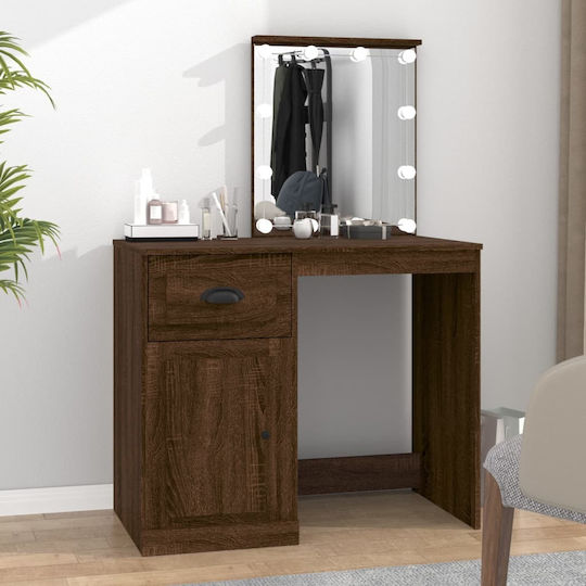 Bodenstehende Schminktisch Schlafzimmer Holz Braun mit Spiegel 90x50x132.5cm