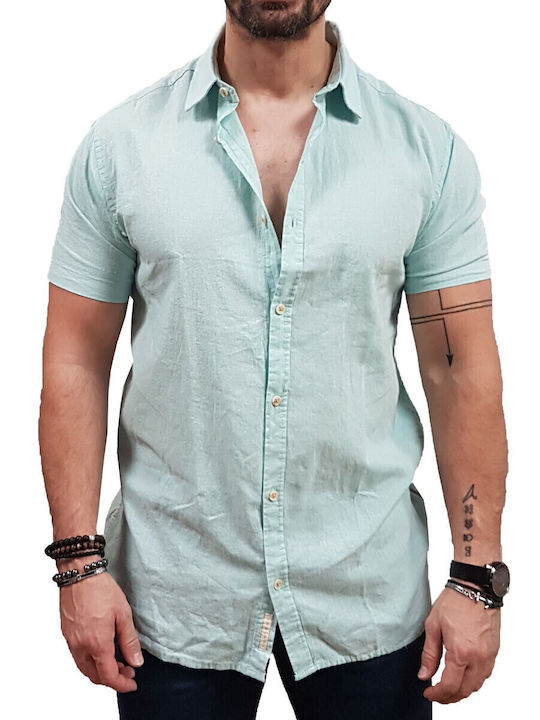 Rebase 231- Men's Shirt Short Sleeve Linen Aqua