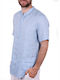 Shirt Mao Short Sleeve Linen Shirt Light Blue Light Blue