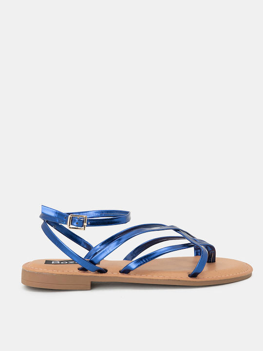 Bozikis Synthetic Leather Women's Sandals with Ankle Strap Blue