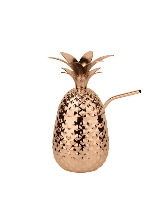 Paderno Ø9 5x20 5cm Glass Cocktail/Drinking made of Stainless Steel in Rose Gold Color with straw 500ml 1pcs