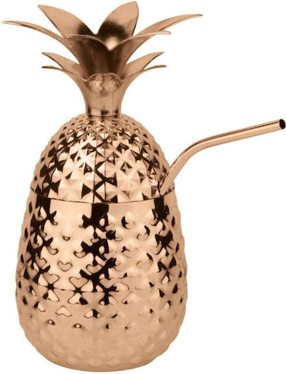 Paderno Ø9 5x20 5cm Glass Cocktail/Drinking made of Stainless Steel in Rose Gold Color with straw 500ml 1pcs