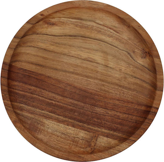 ArteLibre Wooden Round Serving Tray with Handles in Brown Color 25.4x25.4x2.5cm 05150069 1pcs