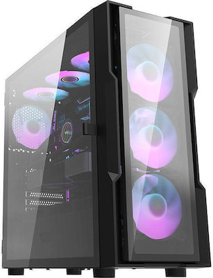 Darkflash DK431 Glass & 4 Fans Gaming Midi Tower Computer Case with Window Panel Black