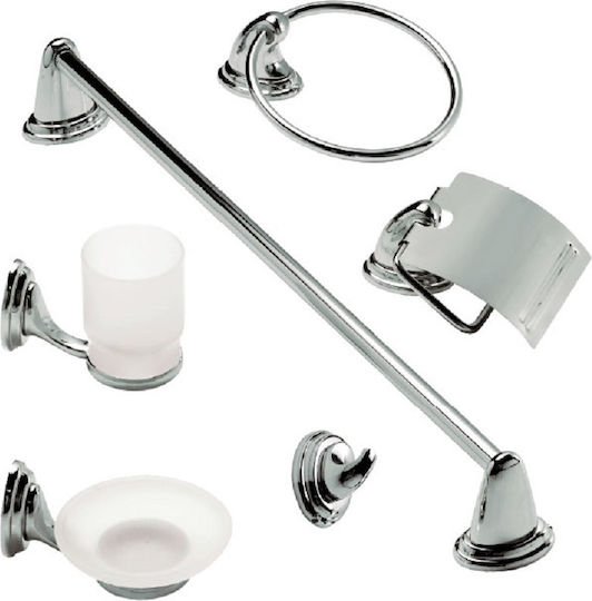 GTMED An der Wand montiert Badezimmer-Accessoire-Set Metall Silber 6Stück