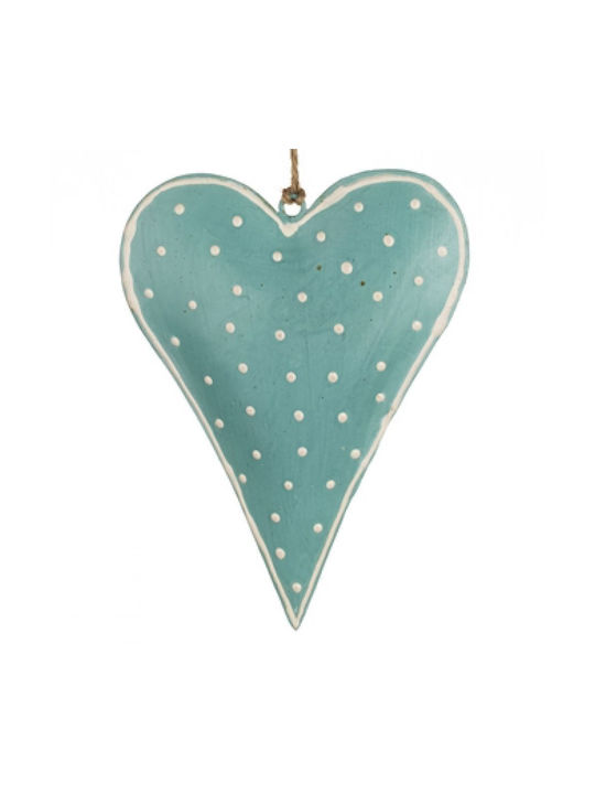 Mint polka dot heart 17x13cm. Metal