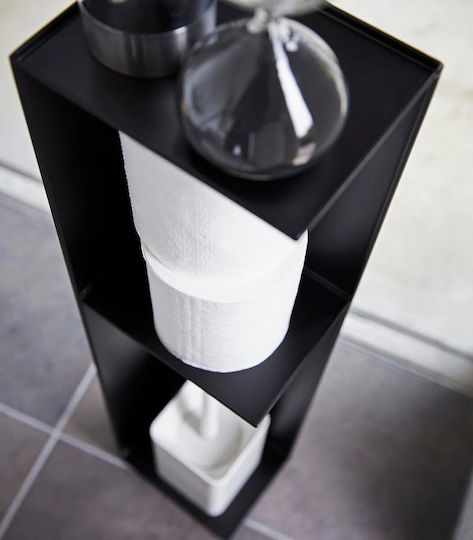 Yamazaki Floor Bathroom Shelf Metallic 17x13x70cm Black