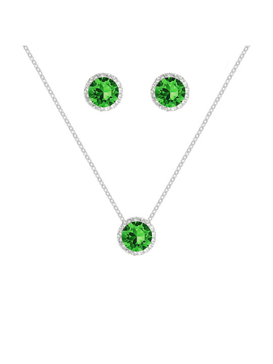 Voila Jewellery Set Necklace and Earrings in Green made of Silver 925