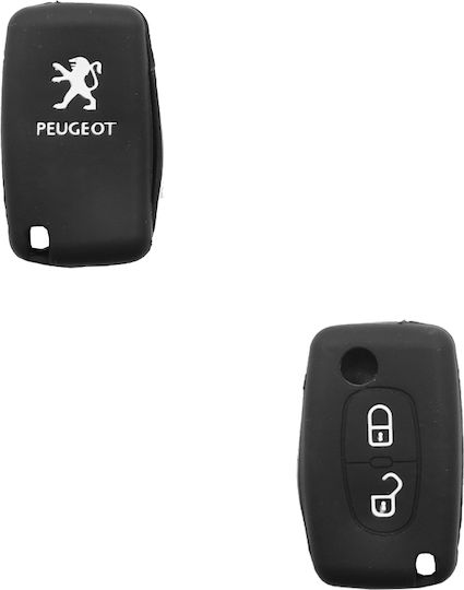 Silicone Car Key Cover Case with 2 Buttons for Peugeot Black