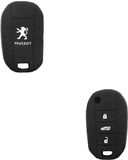 Silicone Car Key Cover Case with 3 Buttons for Peugeot Black