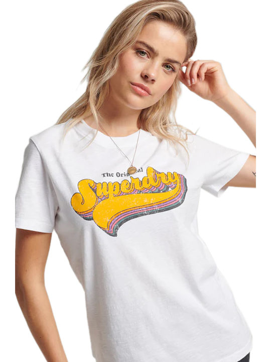 Superdry Γυναικείο T-shirt Λευκό με Στάμπα