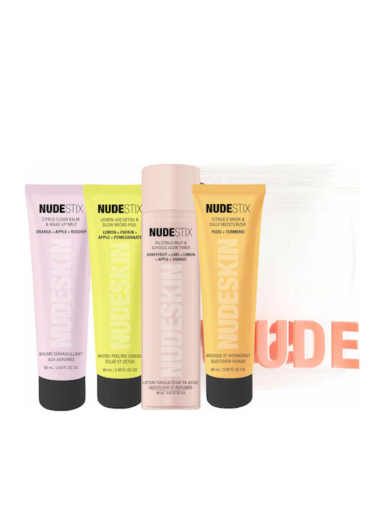 Nudestix Nudeskin 4-Step Citrus Renew Set de Călătorie pentru Curățare facială pentru machiaj 4 buc 4buc