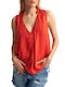 Attrattivo Women's Summer Blouse Sleeveless with V Neckline Orange