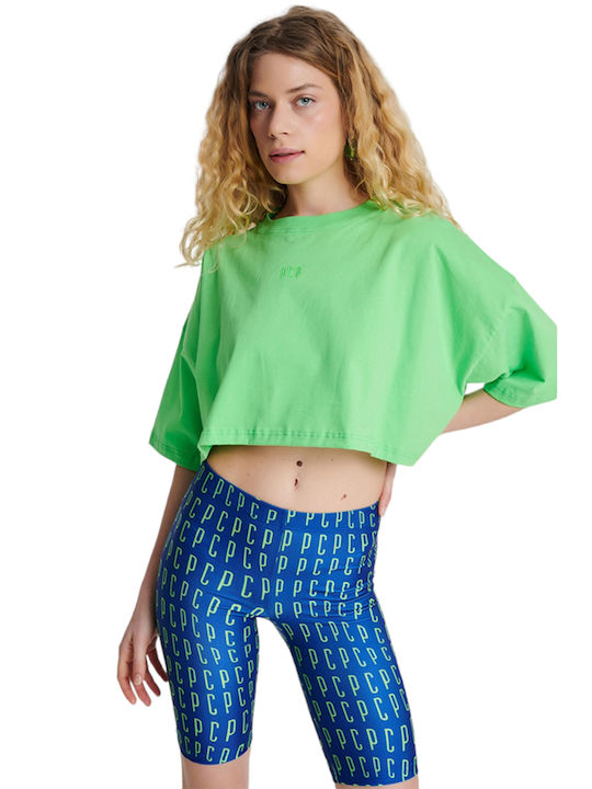 PCP Colors Damen Sportliches Crop Top Kurzarm Lime 216667